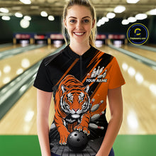 Load image into Gallery viewer, Custom Tiger Bowling Team Quarter-Zip Shirts For Women, Bowling Tournament Outfit IPHW9096