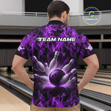 Load image into Gallery viewer, Custom Black And Purple Flame Bowling Team Men Quarter-Zip Shirts, Bowling Tournament Shirt IPHW9756