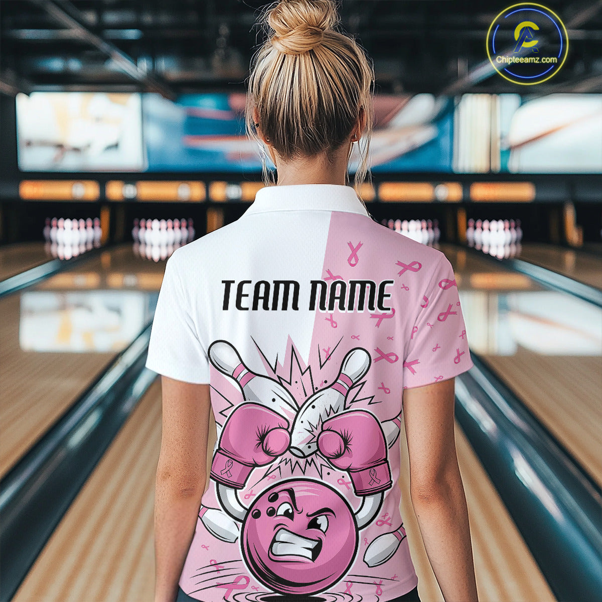 Custom Funny Pink Breast Cancer Bowling Women Quarter-Zip Shirt, Breast Cancer Fighter IPHW9394