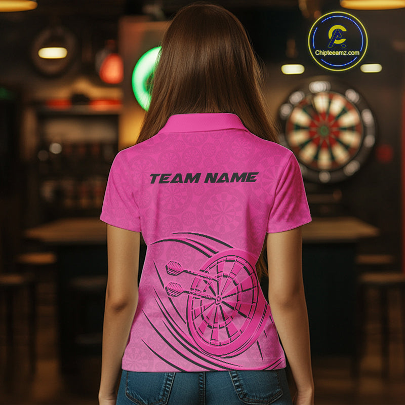 Custom Pink Darts Polo Shirts For Women, Pink Dartboard Dart Team Jerseys For Players IPHW9635