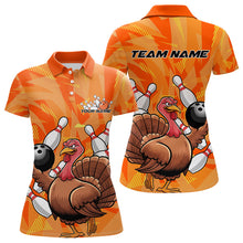 Load image into Gallery viewer, Custom Funny Thanksgiving Turkey Bowling Women Polo Shirts, Bowling League Shirt IPHW9769