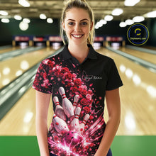 Load image into Gallery viewer, Custom Red Roses And Butterfly Women Bowling Shirt, Flower Ladies Bowling League Shirt IPHW10884