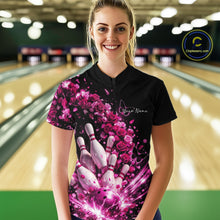 Load image into Gallery viewer, Custom Pink Roses And Butterfly Women Bowling Shirt, Flower Ladies Bowling League Shirt IPHW10887