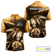 Load image into Gallery viewer, Custom Yellow Lightning Grim Reaper Bowling Quarter-Zip Shirts For Men, Halloween Bowling Jerseys IPHW9846
