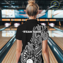 Load image into Gallery viewer, Custom Black And White Polynesian Tribal Turtle Bowling Women Polo Team Shirts Outfit IPHW10983