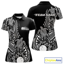 Load image into Gallery viewer, Custom Black And White Polynesian Tribal Turtle Bowling Women Polo Team Shirts Outfit IPHW10983