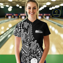 Load image into Gallery viewer, Custom Black And White Polynesian Tribal Turtle Bowling Women Quarter-Zip Team Shirts IPHW10983