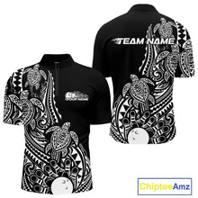 Load image into Gallery viewer, Custom Black And White Polynesian Tribal Turtle Bowling Men Quarter-Zip Team Shirts Outfit IPHW10983