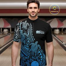 Load image into Gallery viewer, Custom Black And Blue Polynesian Tribal Turtle Bowling Men Quarter-Zip Team Shirts Outfit IPHW10985