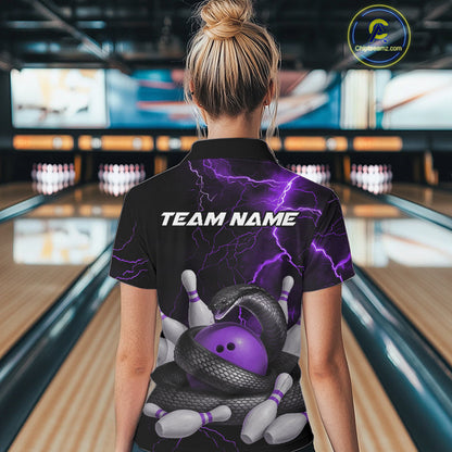 Custom Black And Purple Thunder Lightning Black Mamba Snake Bowling Team Women Shirt IPHW10153