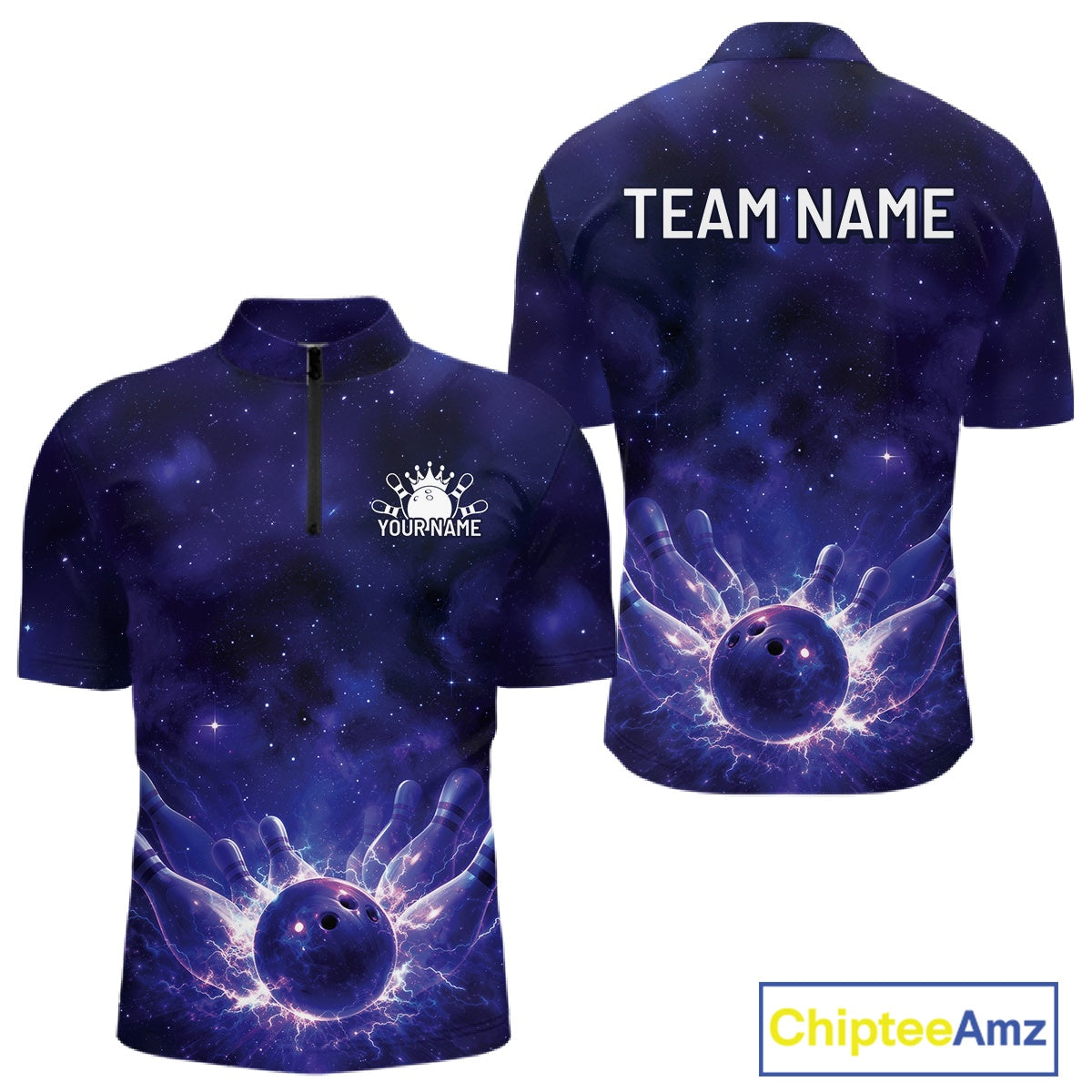 Custom Purple And Blue Galaxy Bowling Team Shirts For Men, Sparkling Sky Bowling Jerseys IPHW10529
