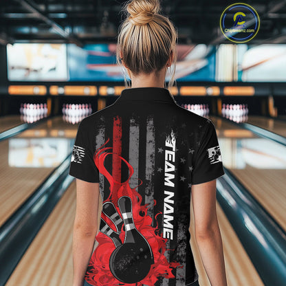Custom Grunge Vintage Red Thin Line US Flag Patriotic Women Polo Bowling Team Shirts IPHW10169