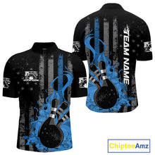 Load image into Gallery viewer, Custom Grunge Vintage Blue Thin Line US Flag Patriotic Men Quarter-Zip Bowling Team Shirts IPHW10170