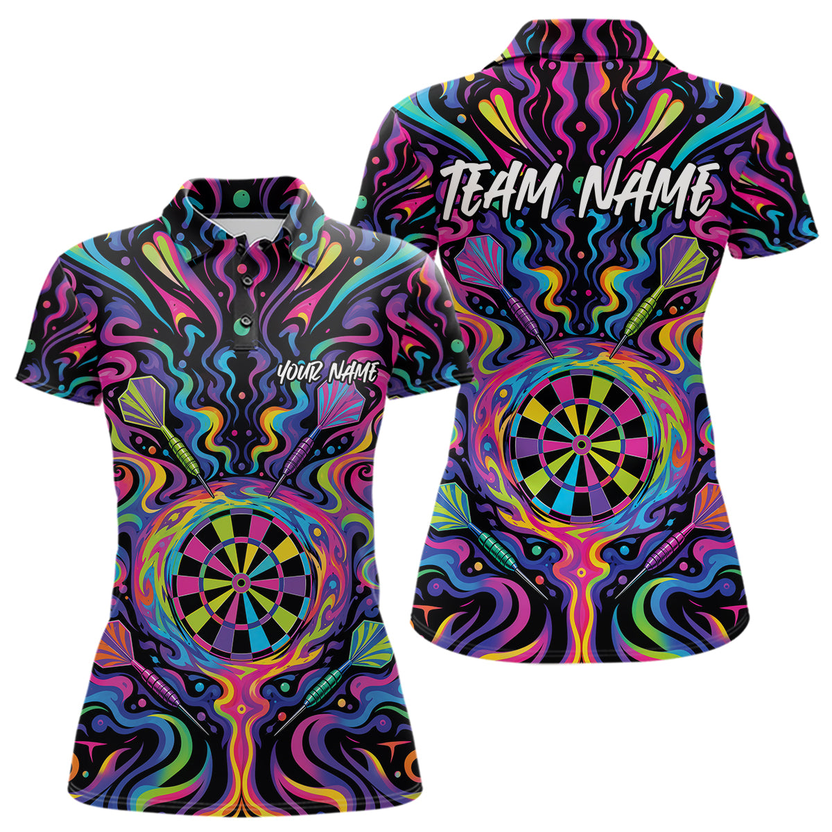 Custom Colorful Psychedelic Darts Polo Shirts For Women, Dartboard Darts Outfit IPHW11727