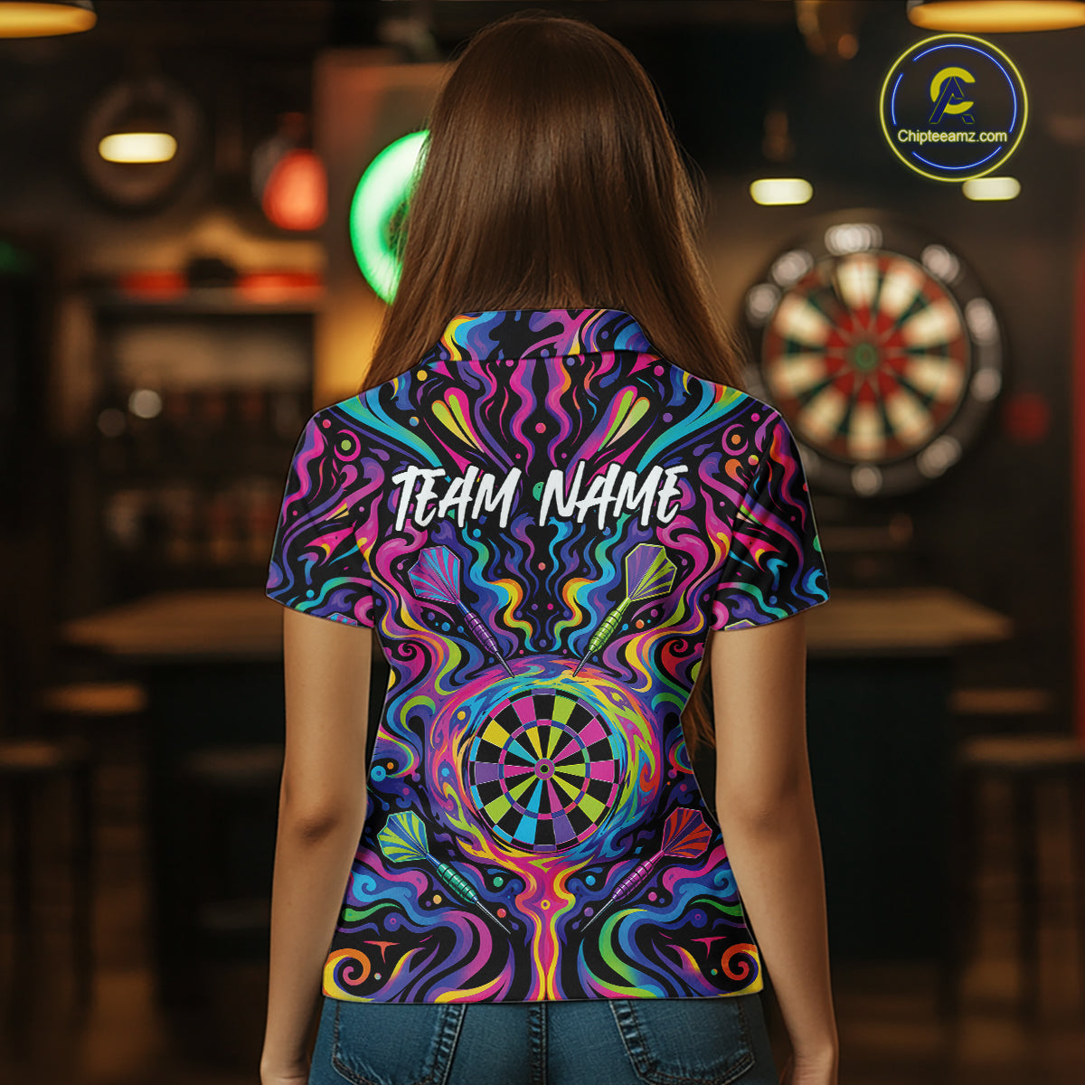 Custom Colorful Psychedelic Darts Polo Shirts For Women, Dartboard Darts Outfit IPHW11727