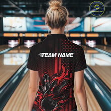 Load image into Gallery viewer, Custom Red Patrotic Flame Bowling Women Quarter-Zip Shirt, US Flag Bowling Jersey IPHW11155