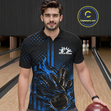 Load image into Gallery viewer, Custom Blue Patrotic Flame Bowling Men Polo Shirt, US Flag Bowling Jersey IPHW11158