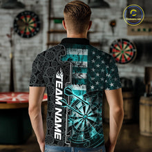Load image into Gallery viewer, Custom Turquoise Blue Lightning US Flag Dartboard Patriotic Dart Team Men Polo Shirt IPHW10391