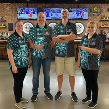 Load image into Gallery viewer, Custom Turquoise Blue Lightning US Flag Dartboard Patriotic Dart Team Men Polo Shirt IPHW10391