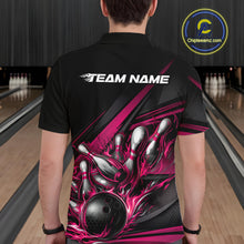 Load image into Gallery viewer, Custom Black And Hot Pink Flame Bowling Team Jersey, Bowling Tournament Men Polo Shirt IPHW11208