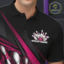Load image into Gallery viewer, Custom Black And Hot Pink Flame Bowling Team Jersey, Bowling Tournament Men Polo Shirt IPHW11208