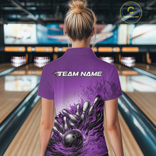 Load image into Gallery viewer, Custom Purple Flame Bowling Tournament Women Quarter-Zip Shirt, Bowling League Shirt IPHW11217