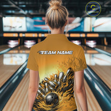 Load image into Gallery viewer, Custom Yellow Flame Bowling Tournament Women Quarter-Zip Shirt, Bowling League Shirt IPHW11219