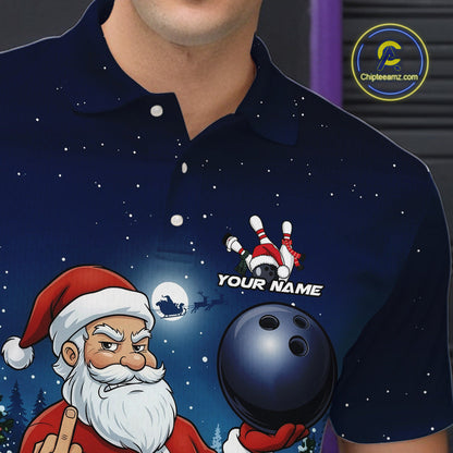 Custom Funny Christmas Bowling Men Polo Shirts, Xmas Santa Bowling Team Outfit IPHW10094