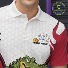 Load image into Gallery viewer, Custom Funny Alligator Bowling Men Polo Shirt, Alligator Red Bowling Team League Shirt IPHW10683