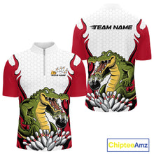 Load image into Gallery viewer, Custom Funny Alligator Bowling Men Quarter-Zip Shirt, Alligator Red Bowling Team League Shirt IPHW10683