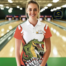 Load image into Gallery viewer, Custom Funny Alligator Bowling Women Polo Shirt, Alligator Orange Bowling Team League Shirt IPHW10686
