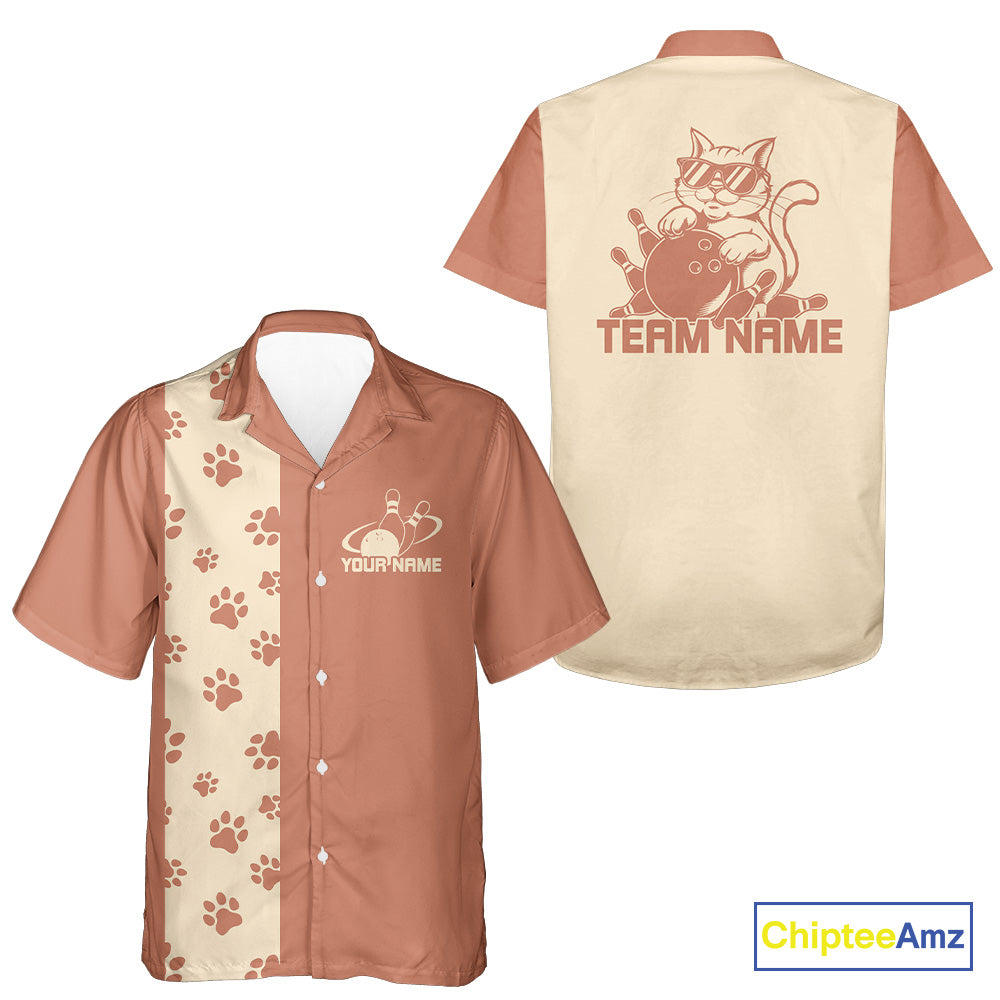 Custom Retro 50S Cat Bowling Button Up Shirt Men And Women, Vintage Cat Bowling Shirt IPHW10095