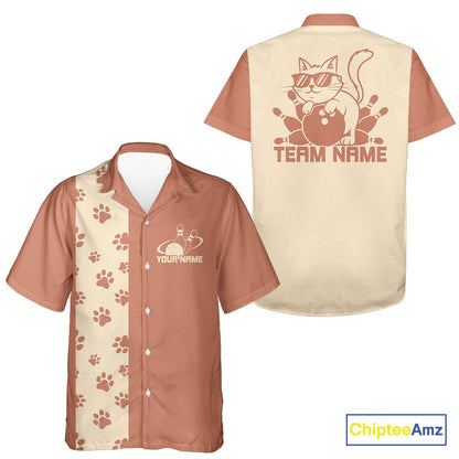 Custom Retro 50S Cat Bowling Button Up Shirt Men And Women, Vintage Cat Bowling Shirt IPHW10098