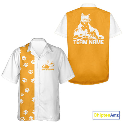Custom Retro 50S Cat Bowling Button Up Shirt Men And Women, Vintage Cat Bowling Shirt IPHW10099