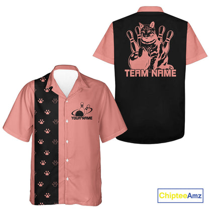 Custom Retro 50S Cat Bowling Button Up Shirt Men And Women, Vintage Cat Bowling Shirt IPHW10100
