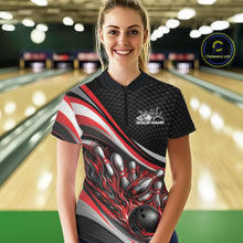 Load image into Gallery viewer, Custom Red Flame Bowling Women Quarter-Zip Shirt, Bowling Team League Shirt Jerseys IPHW11226
