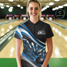 Load image into Gallery viewer, Custom Blue Flame Bowling Women Quarter-Zip Shirt, Bowling Team League Shirt Jerseys IPHW11227