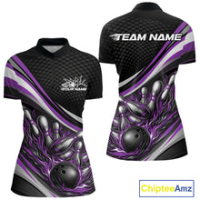 Load image into Gallery viewer, Custom Purple Flame Bowling Women Quarter-Zip Shirt, Bowling Team League Shirt Jerseys IPHW11229