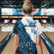 Load image into Gallery viewer, Custom Blue Flame Bowling Women Quarter-Zip Shirt, Bowling Team League Shirt IPHW11243