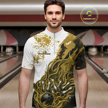 Load image into Gallery viewer, Custom Yellow Flame Bowling Men Quarter-Zip Shirt, Bowling Team League Shirt Bowler Jerseys IPHW11245