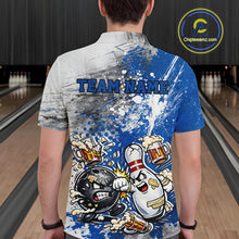 Load image into Gallery viewer, Custom Angry Bowling Ball And Pin Fight Funny Shirt, Blue Bowling And Beer Shirt IPHW11251