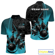Load image into Gallery viewer, Custom Black And Blue Flame Bowling Team Men Quarter-Zip Shirt, Bowling Ball Pattern Jerseys IPHW11278