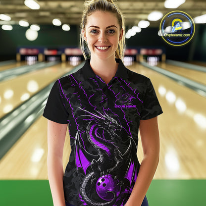 Custom Gray And Purple Camo Dragon Claws Bowling Women Polo Shirts, Team Bowling Jerseys IPHW9856