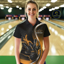 Load image into Gallery viewer, Custom Yellow Flame Bowling Women Jerseys, Bowling Team League Shirt Bowlers Jerseys IPHW11302