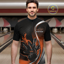 Load image into Gallery viewer, Custom Orange Flame Bowling Men Jerseys, Bowling Team League Shirt Bowlers Jerseys IPHW11303