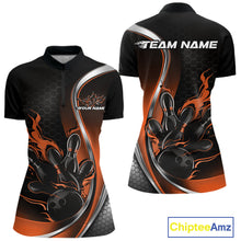 Load image into Gallery viewer, Custom Orange Flame Bowling Women Jerseys, Bowling Team League Shirt Bowlers Jerseys IPHW11303