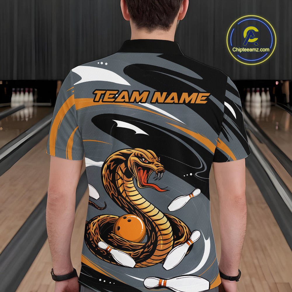 Custom Gray And Yellow Cobra Snake Bowling Polo Shirt For Men, Cobra Bowling Team Jersey IPHW9892