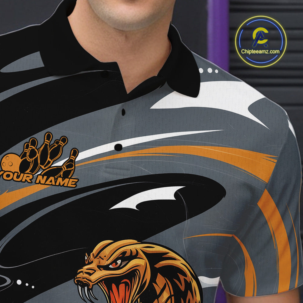 Custom Gray And Yellow Cobra Snake Bowling Polo Shirt For Men, Cobra Bowling Team Jersey IPHW9892