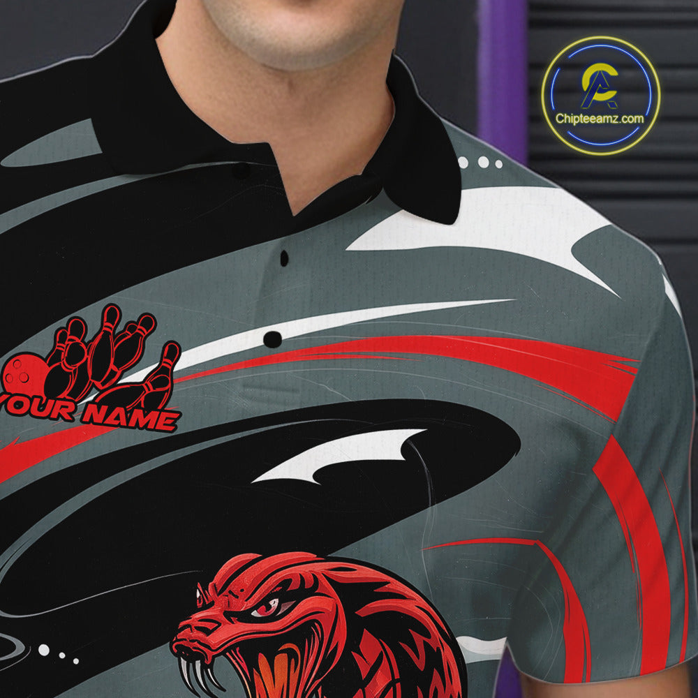 Custom Gray And Red Cobra Snake Bowling Polo Shirt For Men, Cobra Bowling Team Jersey IPHW9893