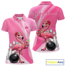 Load image into Gallery viewer, Sassy Classy Flamingo Custom Women Bowling Shirt, Elegant Ladies Summer Bowling Shirt IPHW11029